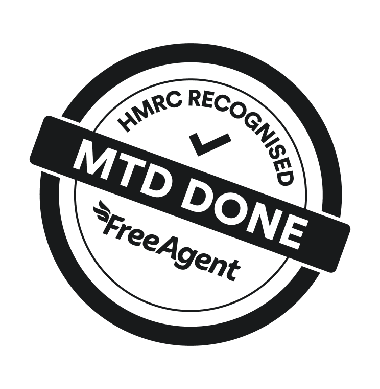 A stamp that says HMRC recognised, MTD Done, FreeAgent.