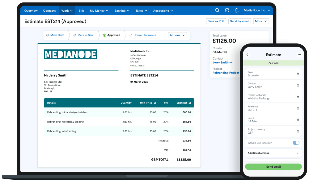 Estimate on FreeAgent desktop app