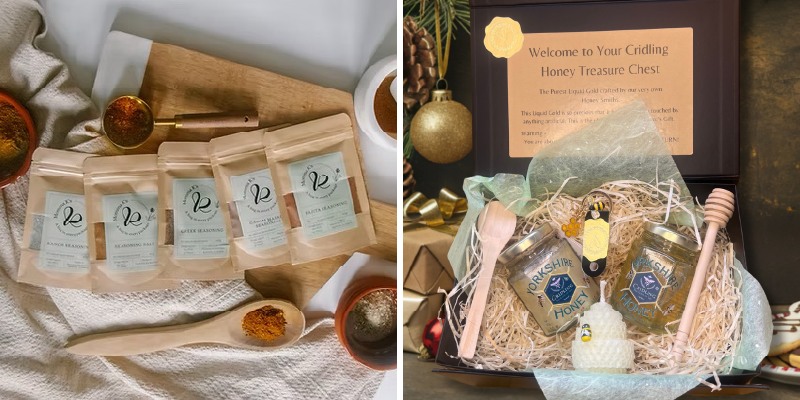 A set of spice mixes and a honey gift box