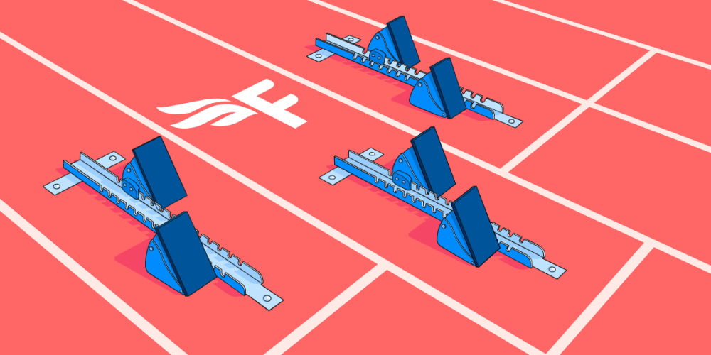 Running blocks from the start of a race.