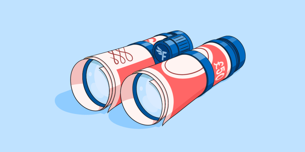 A pair of binoculars made from £50 notes.