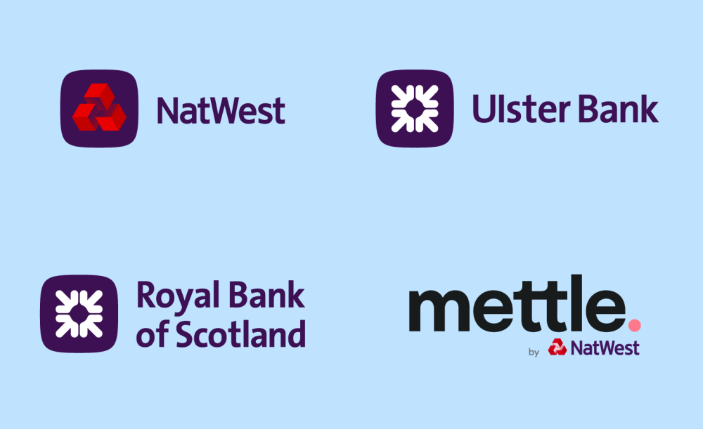Image showing the NatWest, Royal Bank of Scotland, Ulster Bank, and Mettle logos arranged in a two by two grid.