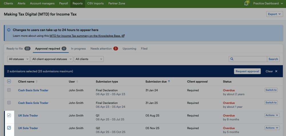 File quarterly updates in bulk