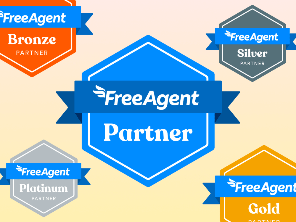 An image of the different FreeAgent Partner digital badges displaying the different levels