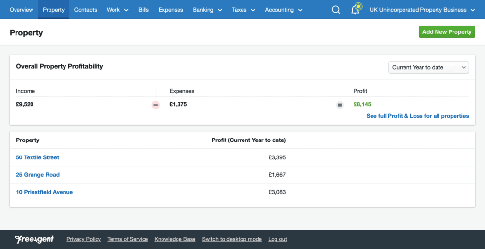 Screenshot of FreeAgent for Landlords