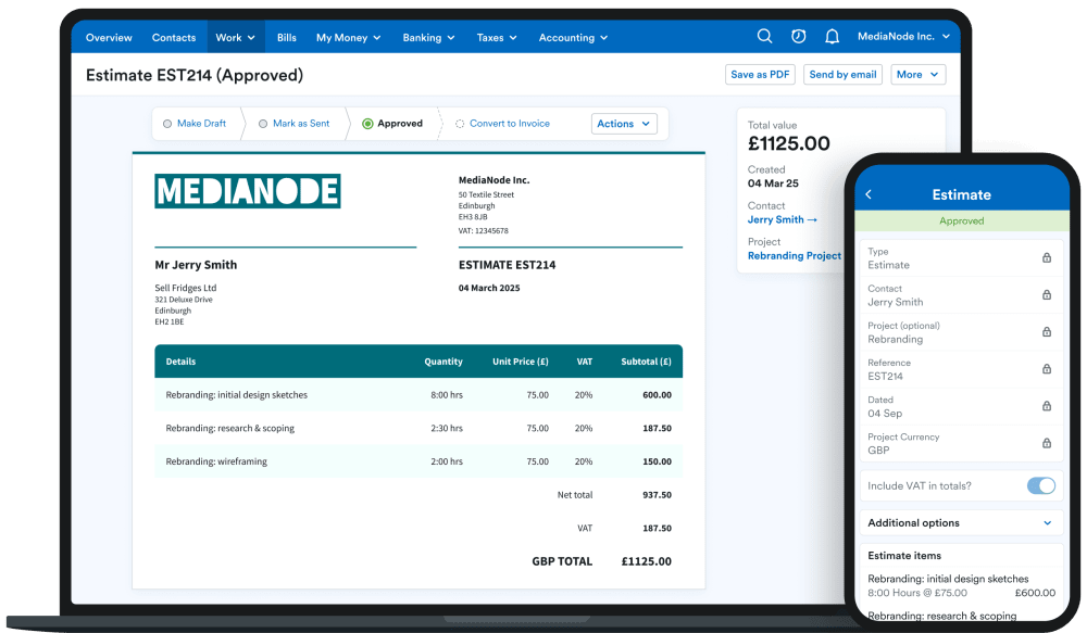 Estimate on FreeAgent desktop app