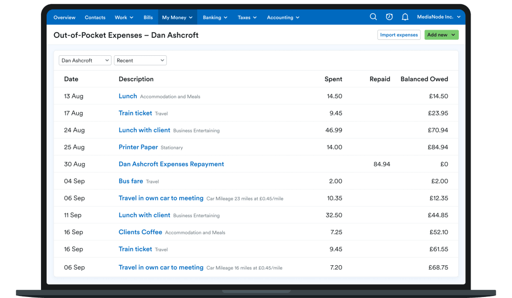 FreeAgent Expenses on the desktop app