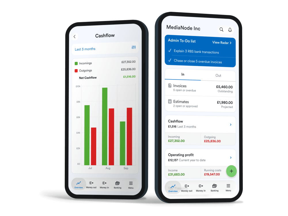 Smart phones showing the FreeAgent mobile app.