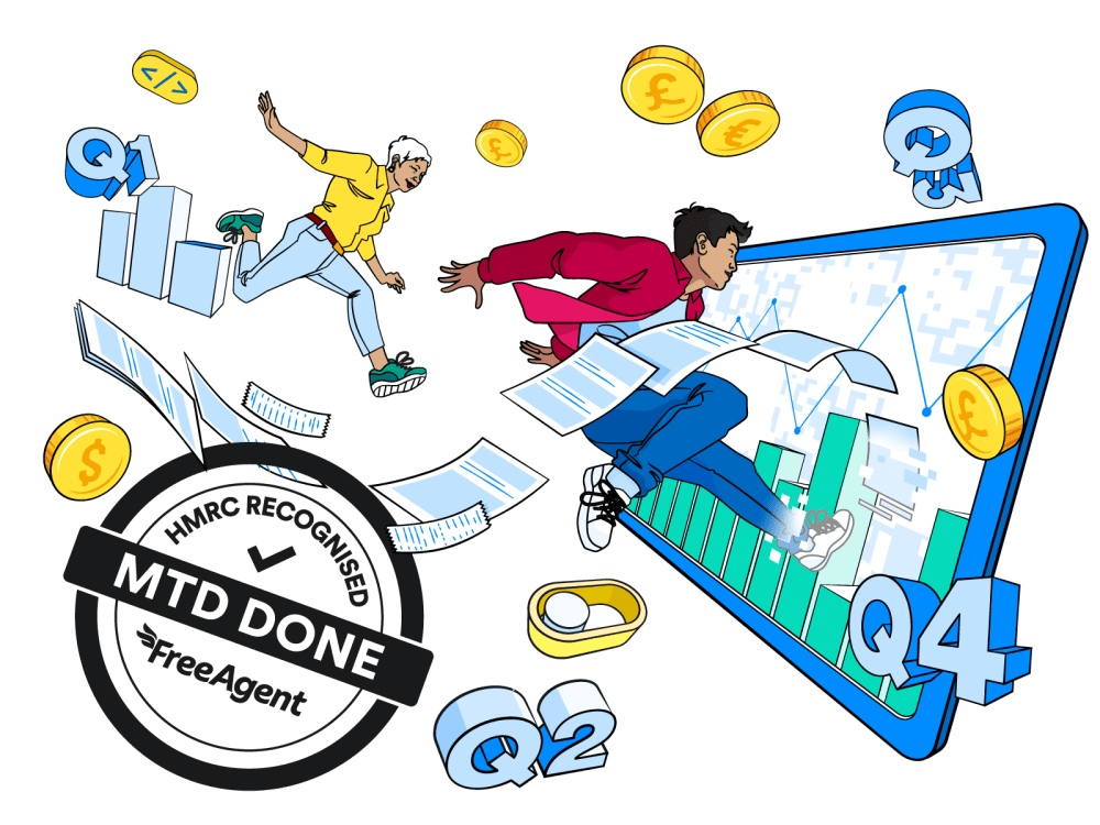 Two people leaping over an MTD Done logo.