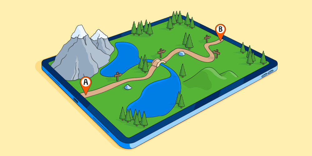 A map showing the easiest way from A to B.