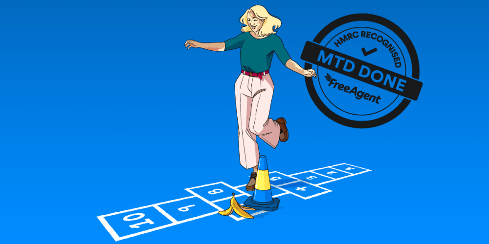  A woman avoids a banana skin while playing hopscotch.