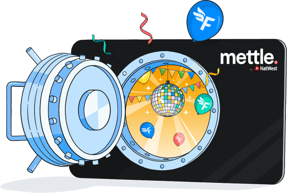 A Mettle bank card opening like a vault.