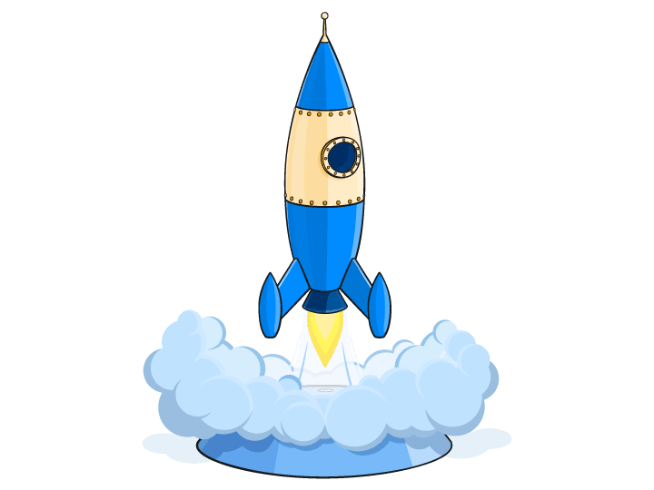 Blue rocket taking off