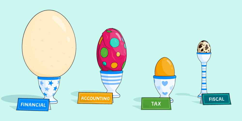 Illustration representing financial, accounting, tax and fiscal years as different types of eggs. 