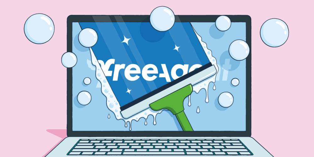 An image of a laptop with a FreeAgent logo being spring cleaned.