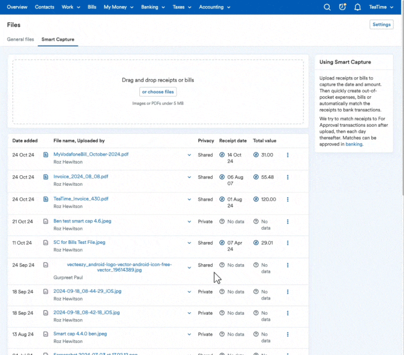 Animated GIF showing the drag and drop function in the desktop version of FreeAgent.