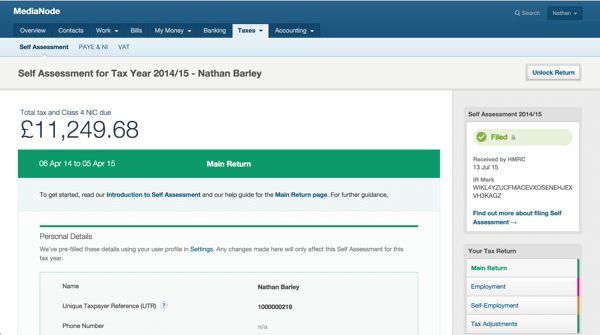 2014/15 Self Assessment return filed