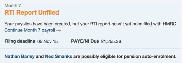 payroll dashboard notification that employee is possibly eligible for auto-enrolment