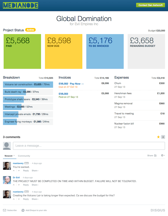 Image from FreeAgent Project Dashboard