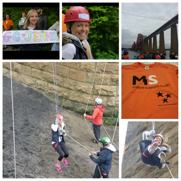 Collage of photos from Jennie's abseil