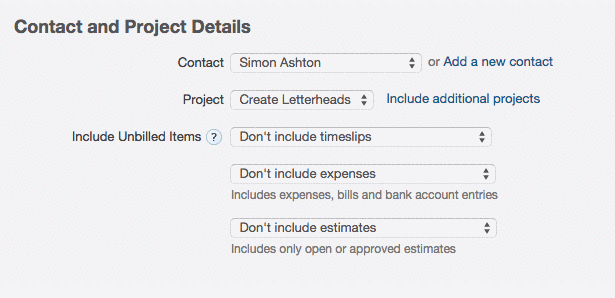 Multiple projects on an invoice