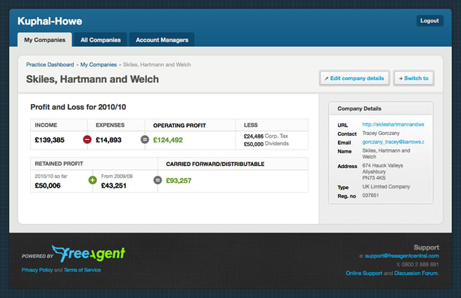 Company overview screen from the new Practice Dashboard