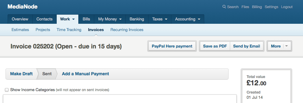 PayPal Here payment button on FreeAgent invoice