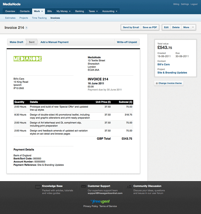 FreeAgent invoice
