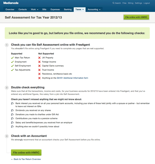 FreeAgent's Self Assessment Filing Online
