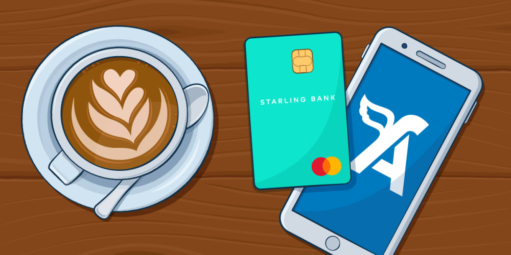 Starling Bank card beside FreeAgent Mobile and a flat white