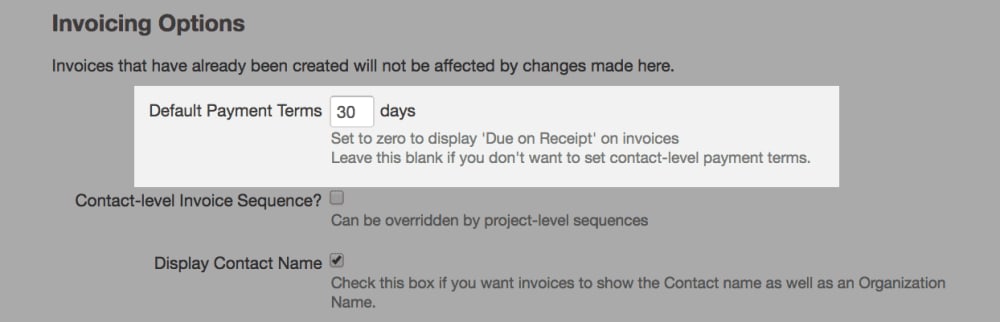 Default contact payment terms
