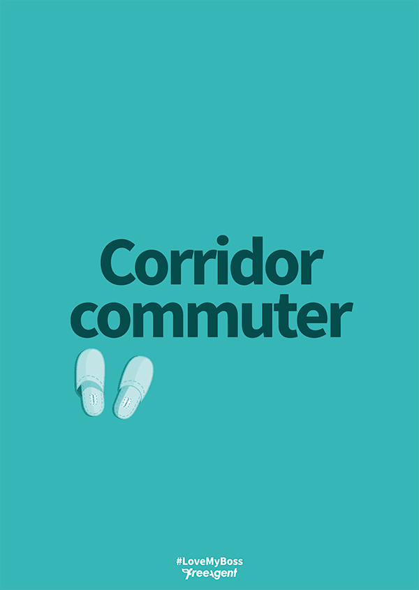 Top down illustration of slippers underneath the words 'Corridor commuter'.