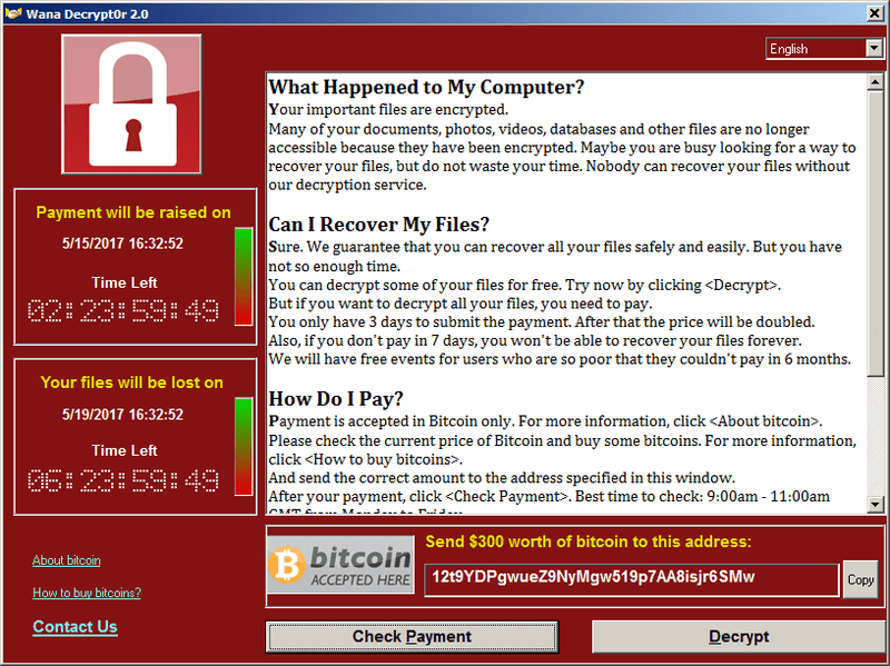 A screenshot of ransomware is shown.