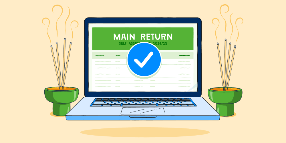 Laptop showing a main return being submitted, next to some incense sticks