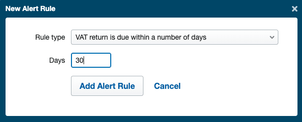 The image is a screenshot of FreeAgent. It displays a new alert being configured. 