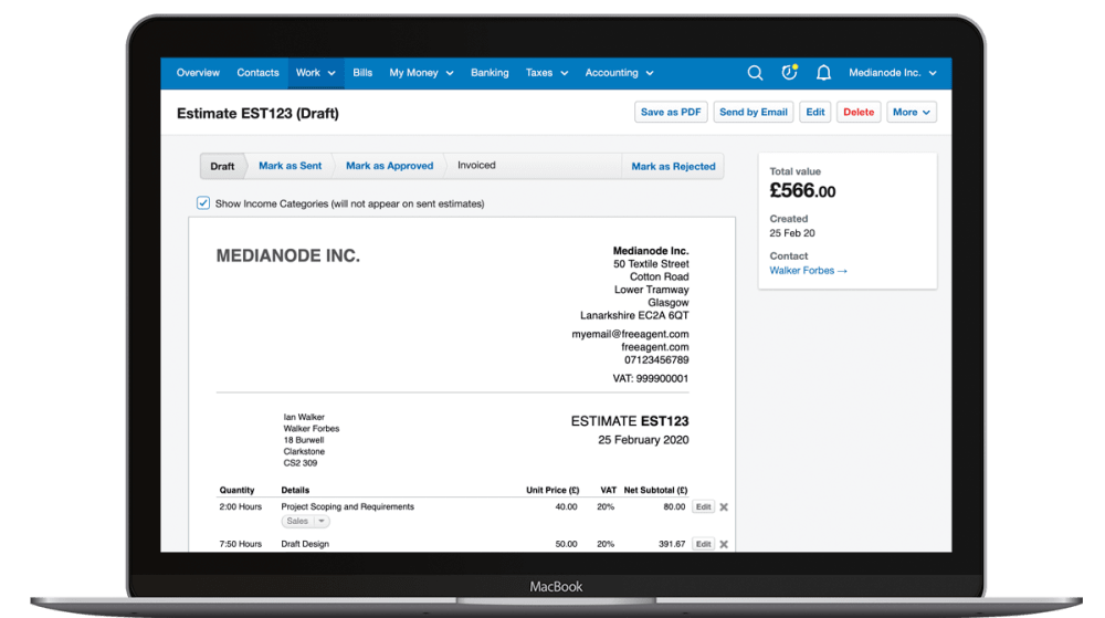 Estimate on FreeAgent desktop app