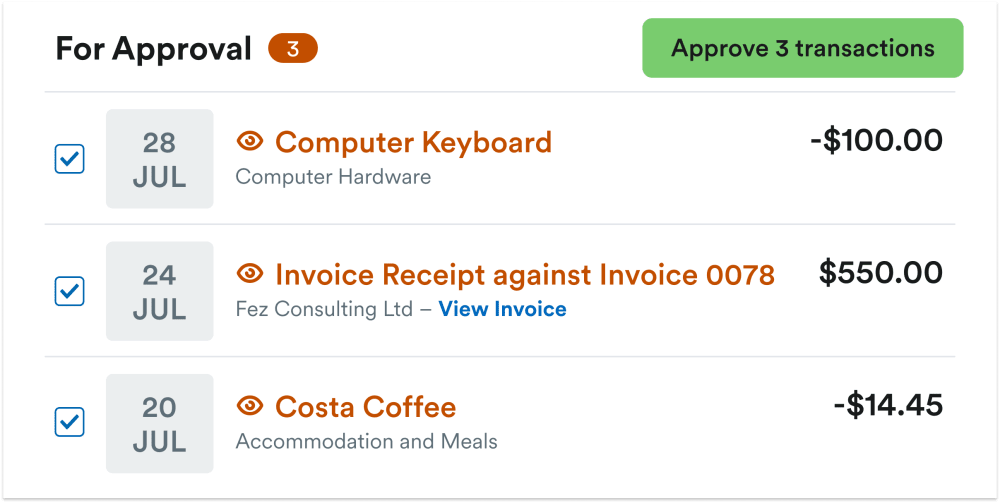 Screenshot of automatic transaction matches awaiting approval in FreeAgent.