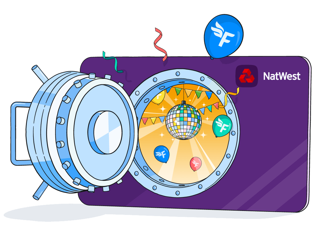 Illustration of a NatWest bank card as a bank vault