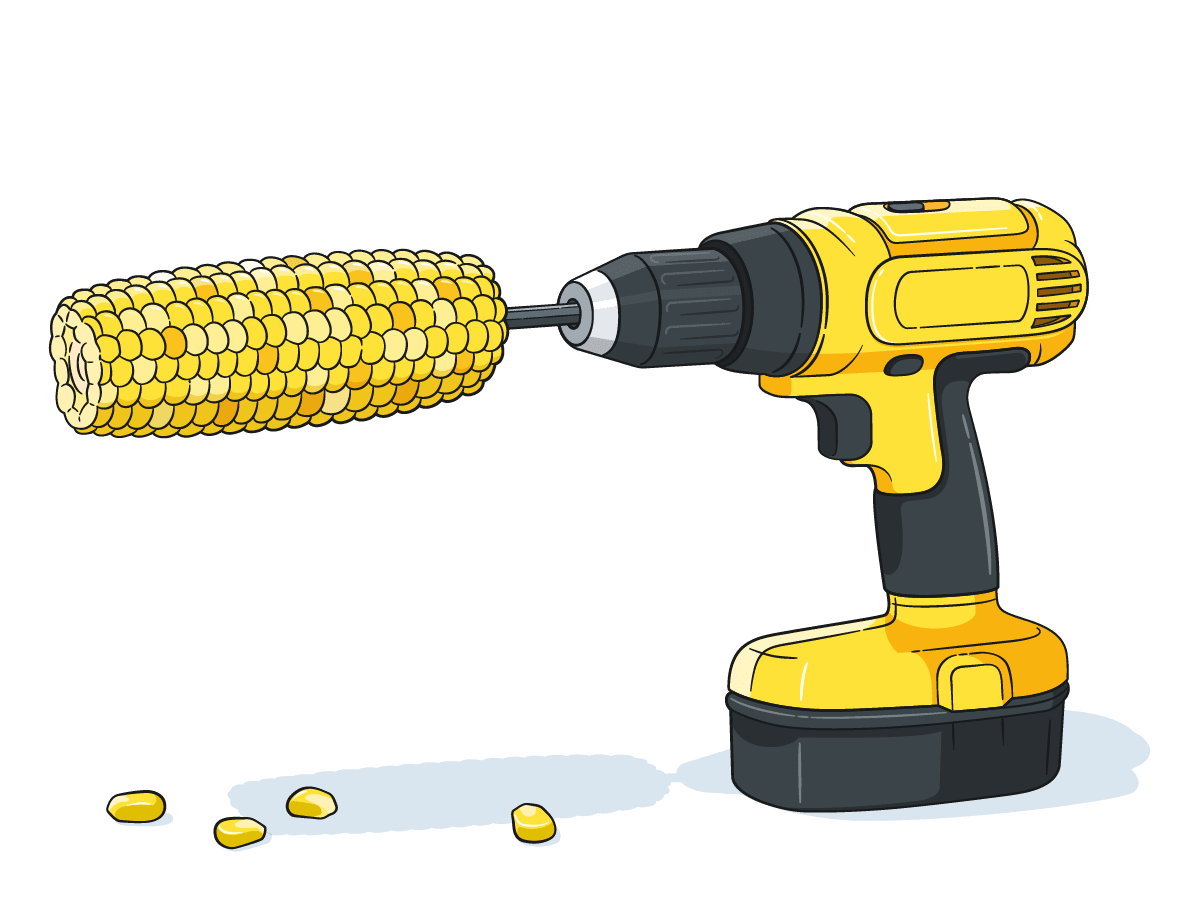 Corn on the cob attached to a drill.