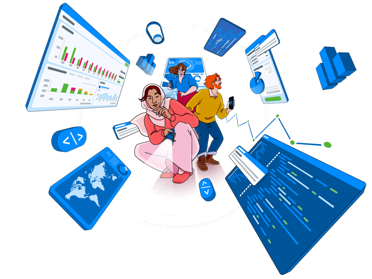 Explorers using torches to search for tech