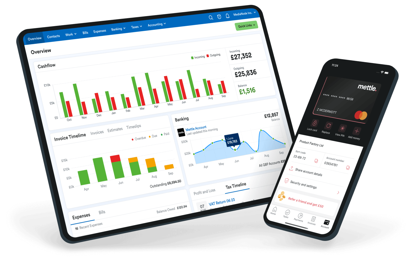 Mettle mobile app floats above FreeAgent dashboard