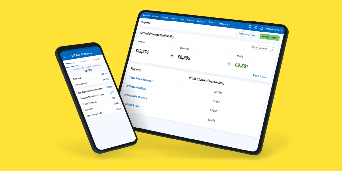 A laptop and a mobile phone show the dashboard of FreeAgent.