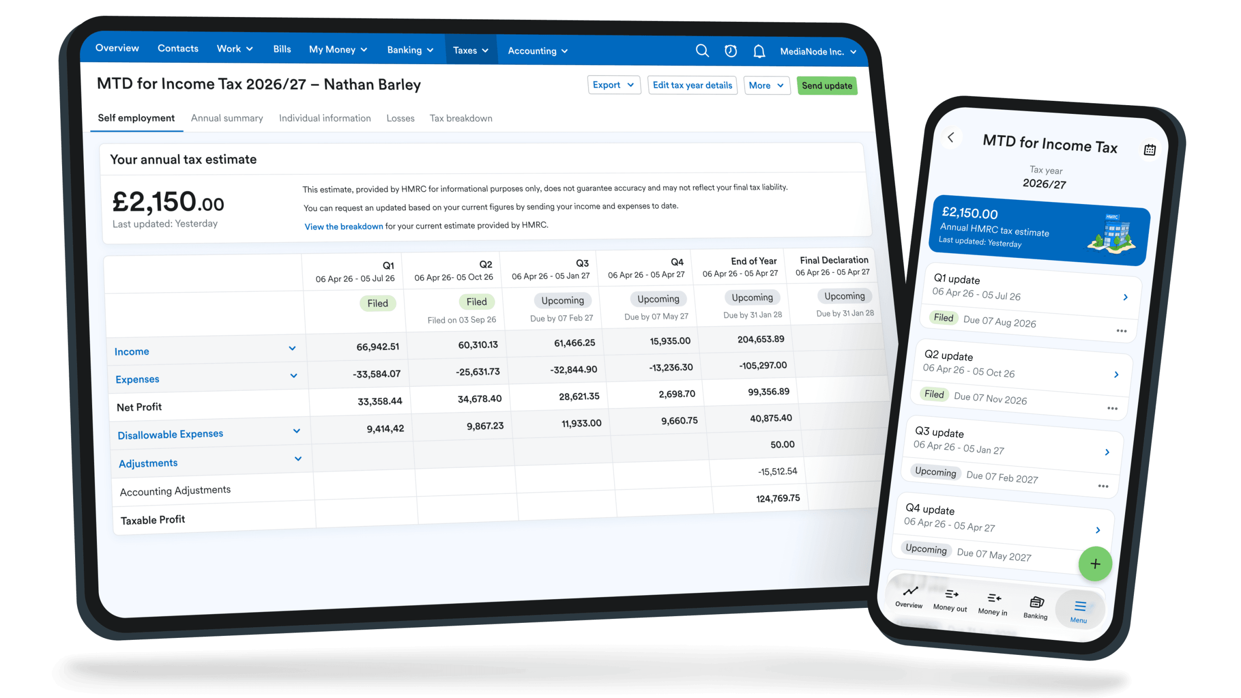 image of the FreeAgent UI showing MTD