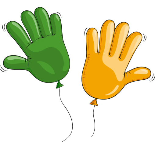 Two balloons shaped like hands high-fiving