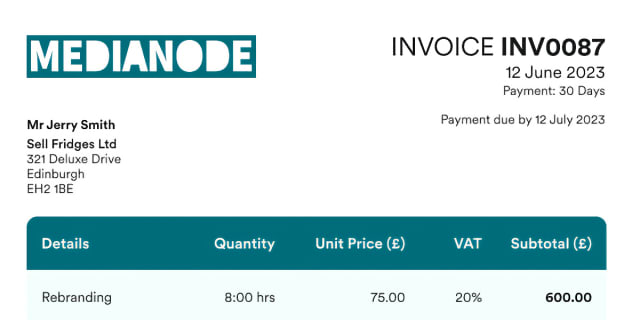 Simplified representation of FreeAgent invoicing UI.