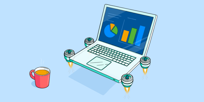 Laptop using four small engines to hover in midair