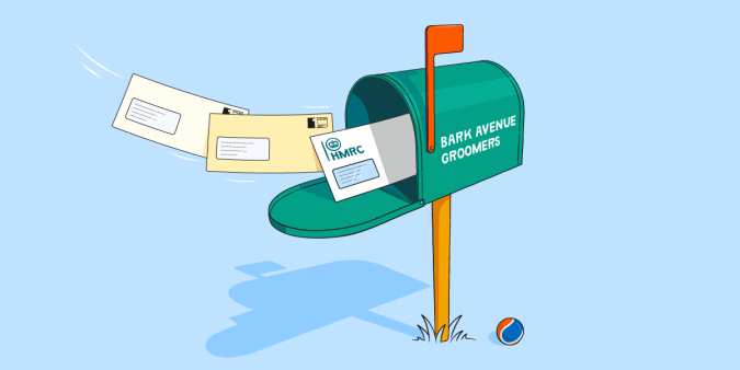 A green mailbox with letters flying into it including one from HMRC