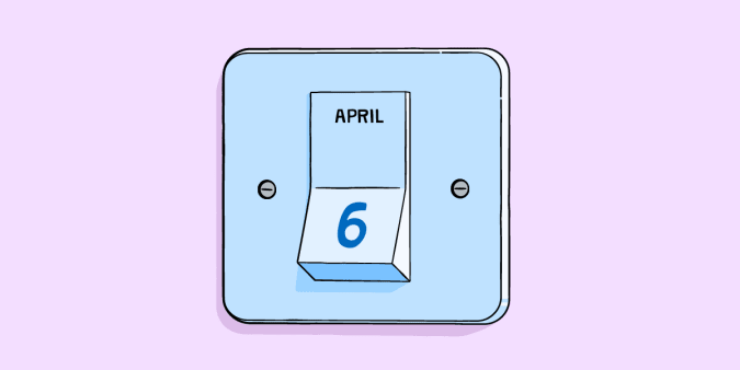 Illustration of a light switch with the word April and the number six on the switch.
