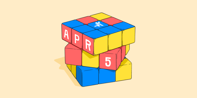 Illustrated Rubik's cube with 'Apr 5' written across different blocks that are being lined up.