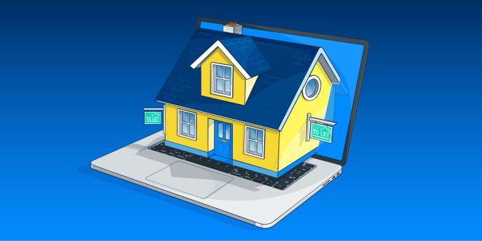 A house emerging from a laptop